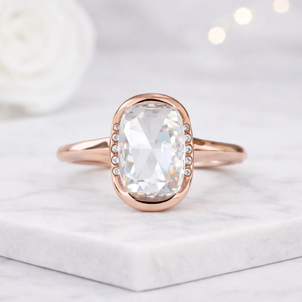 lab grown ring rose gold ring bezel ring solitaire ring statement ring women ring promise ring fine jewelry elegant ring