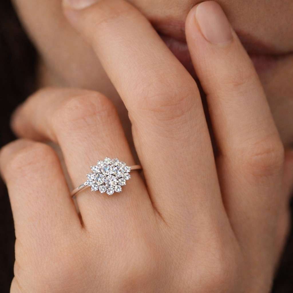 lab grown ring round diamond ring floral diamond ring cluster engagement ring diamond flower ring luxury engagement ring