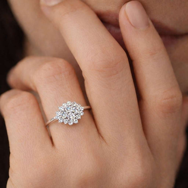 lab grown ring round diamond ring floral diamond ring cluster engagement ring diamond flower ring luxury engagement ring