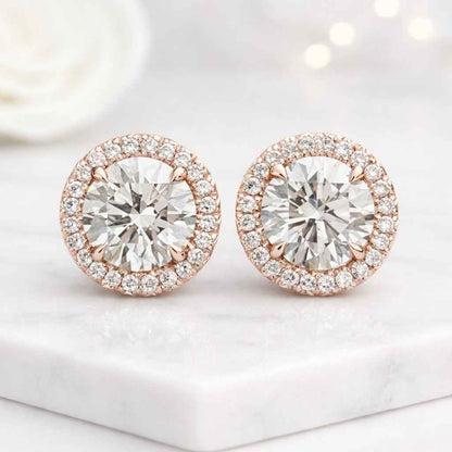 lab grown studs lab diamond studs moissanite halo cubic zirconia studs ethical studs sustainable studs eco studs premium