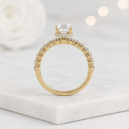 oval cut ring center stone ring side stone ring micro pave ring rose gold jewelry bridal jewelry