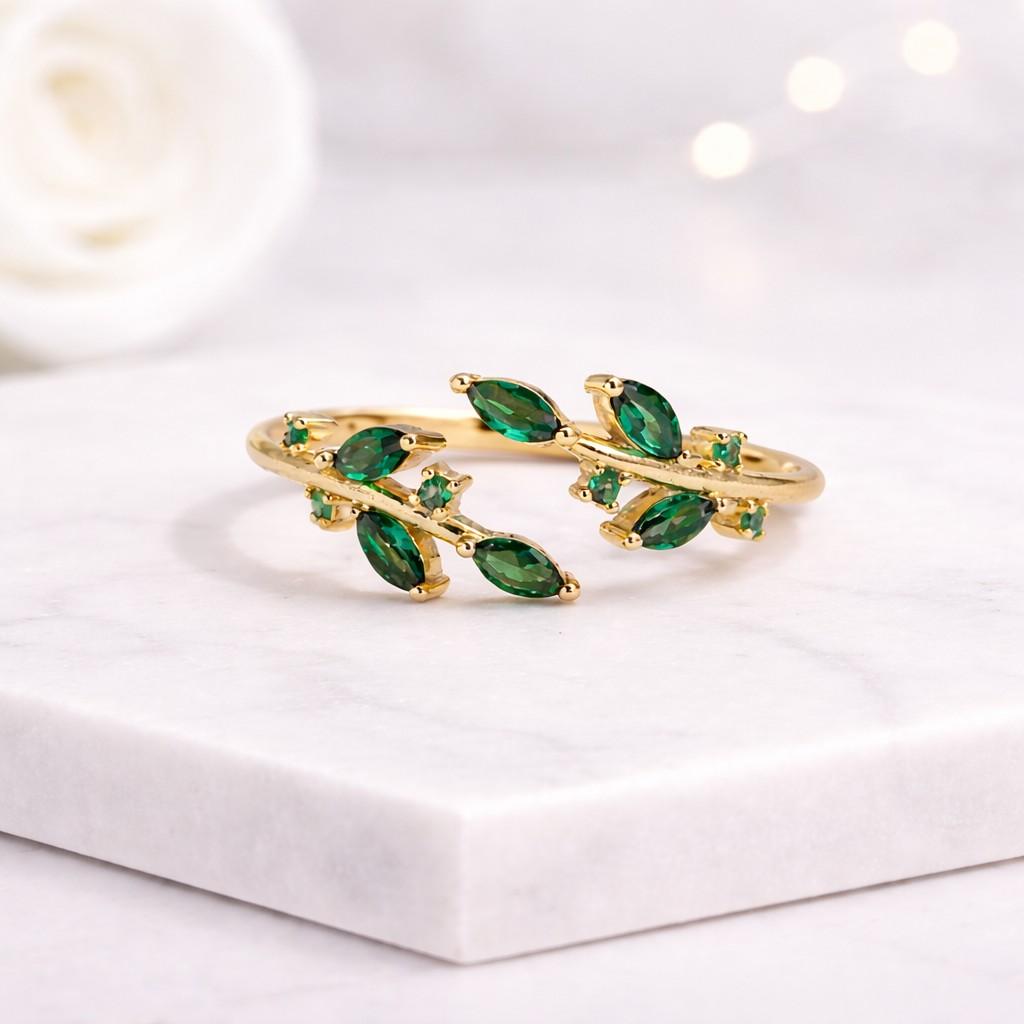 leaf ring branch ring vine ring nature ring botanical ring open ring adjustable ring wrap ring twig ring green ring gemstone ring