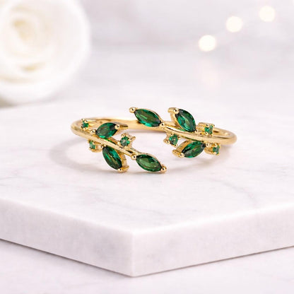 leaf ring branch ring vine ring nature ring botanical ring open ring adjustable ring wrap ring twig ring green ring gemstone ring