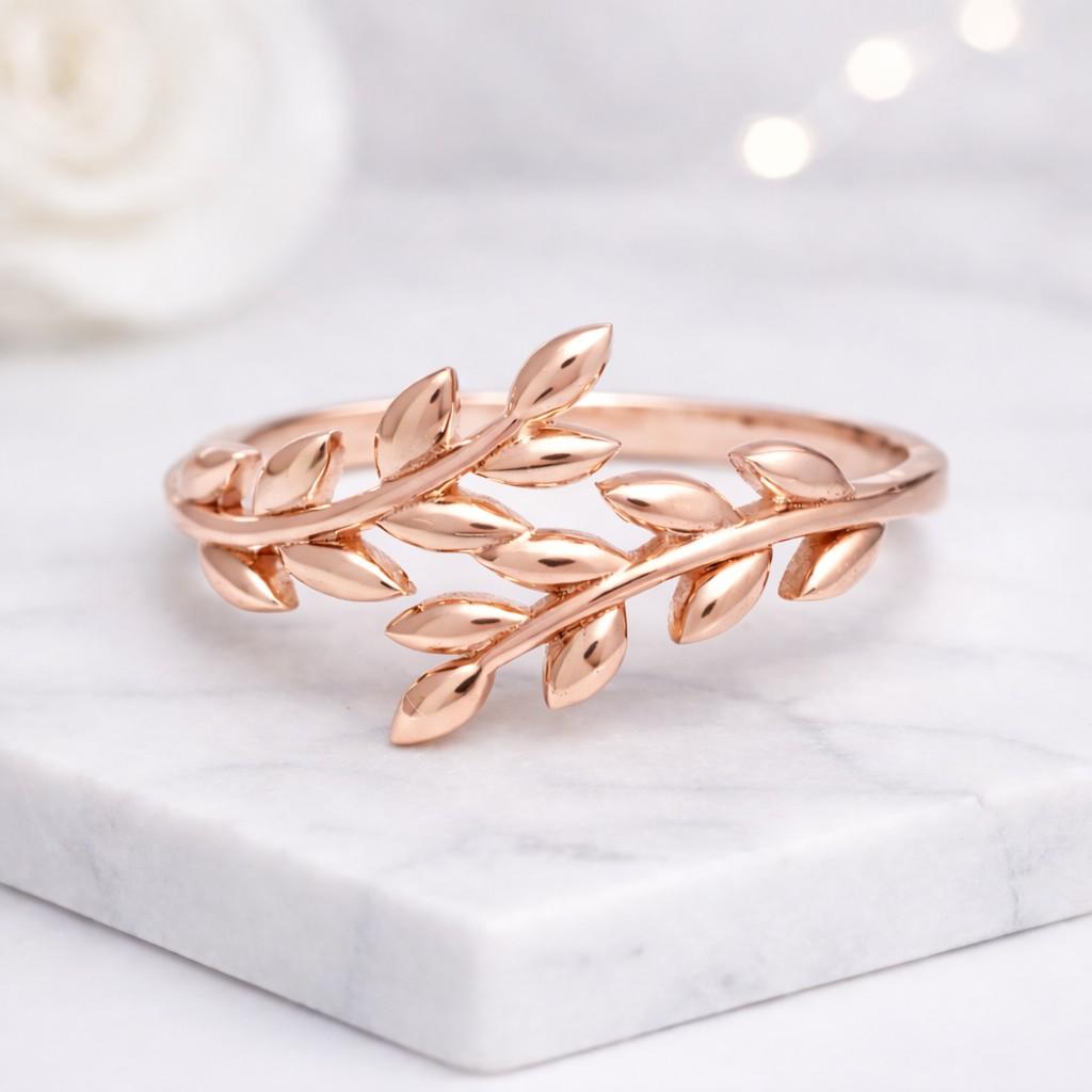 leaf ring gold leaf ring olive branch ring laurel ring nature ring vine ring branch ring botanical ring wrap ring open ring