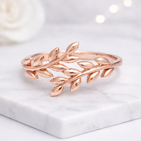 leaf ring gold leaf ring olive branch ring laurel ring nature ring vine ring branch ring botanical ring wrap ring open ring