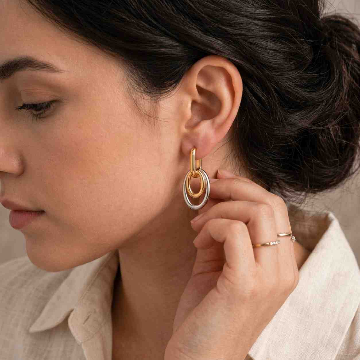 lightweight earrings trendy earrings chic earrings elegant earrings gift earrings jewelry earrings hanging earrings oval link earrings mixed metal earrings geometric earrings sleek earrings contemporary earrings designer earrings fine jewelry earrings stylish earrings minimal earrings