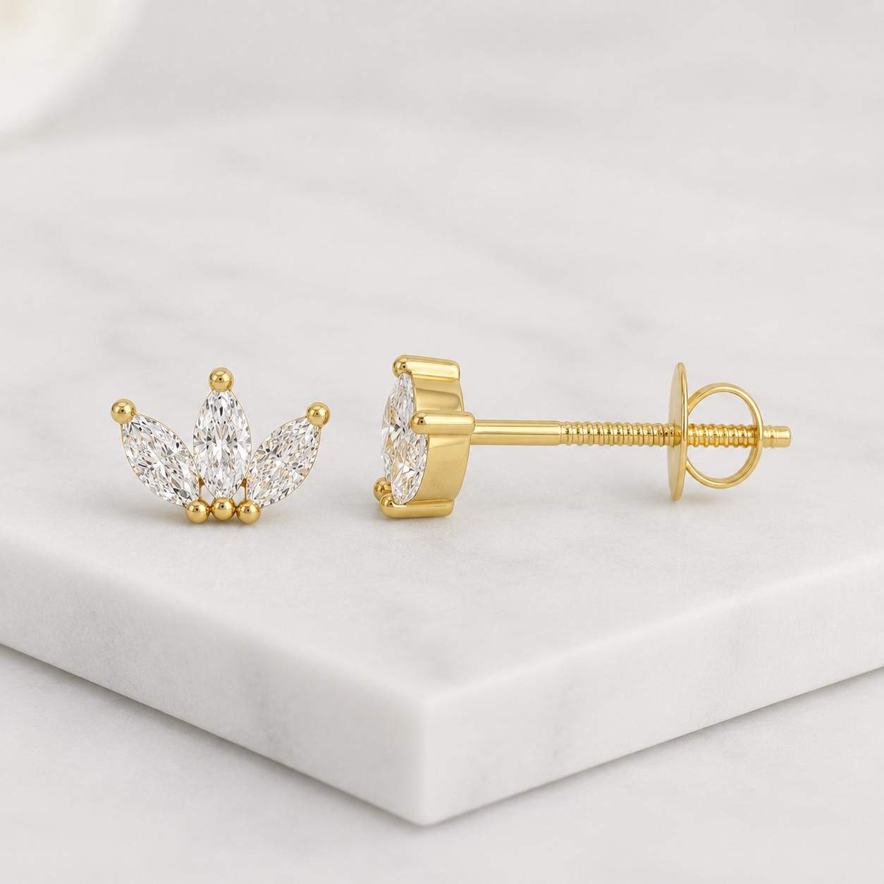 lotus flower earrings marquise flower earrings floral stud earrings leaf cluster earrings lotus design earrings petite flower studs tiny gold studs