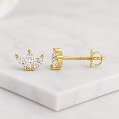 lotus flower earrings marquise flower earrings floral stud earrings leaf cluster earrings lotus design earrings petite flower studs tiny gold studs