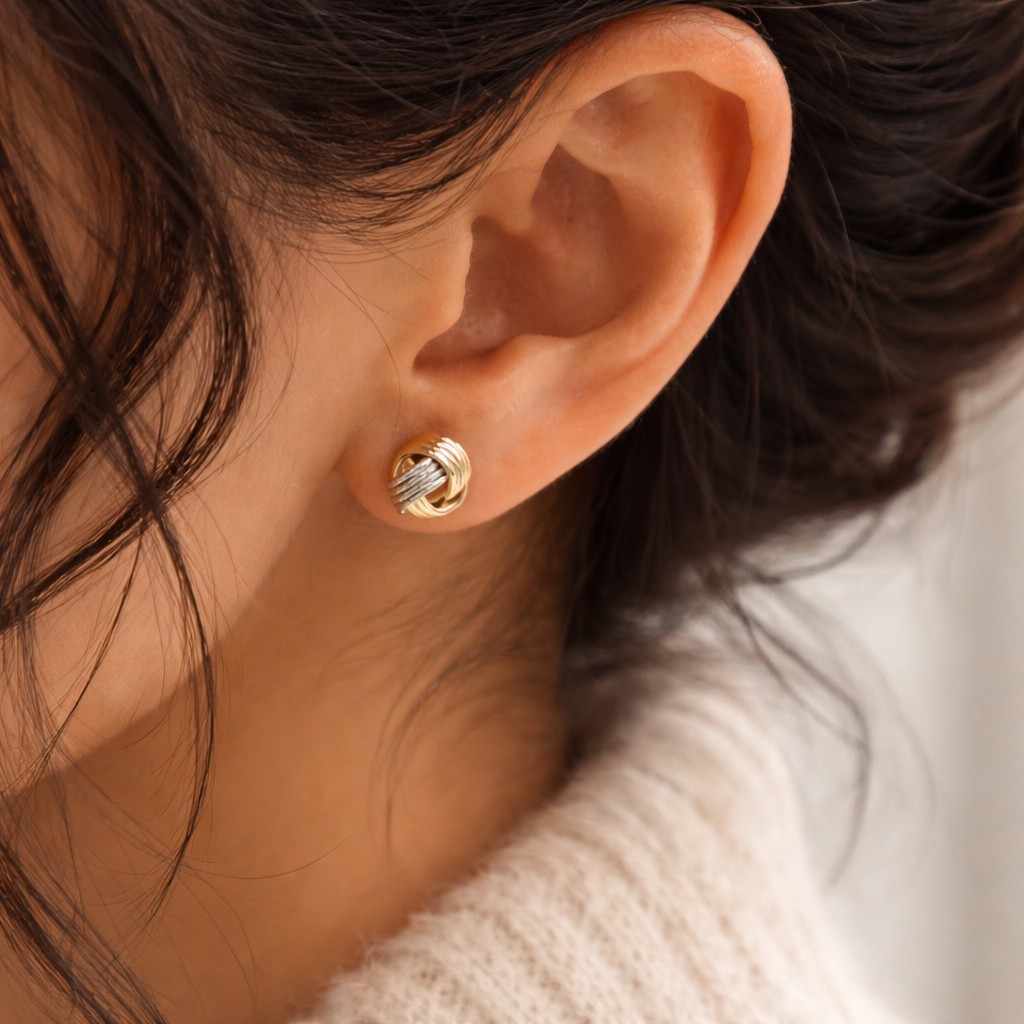 love knot studs knot post earrings woven metal earrings interlocking studs two tone studs gold knot studs silver knot studs mixed metal earrings
