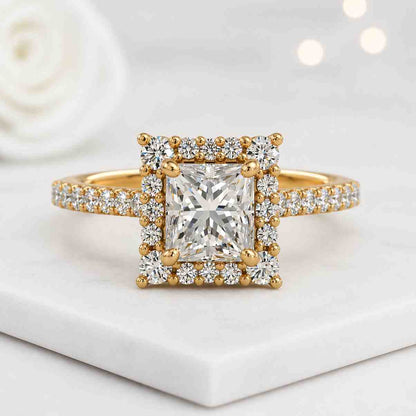 lover jewelry gift jewelry women jewelry bridal accessory modern ring design timeless ring square center ring halo setting ring side stone ring polished gold ring slim band ring delicate ring