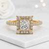 Princess Cut Lab Grown Diamond Halo Engagement Ring in 14K Yellow Gold