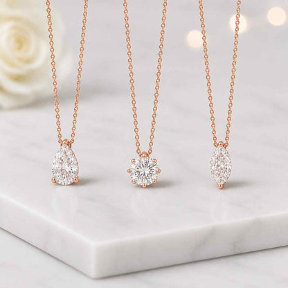 Lab Grown Diamond Gold Necklace, Pear Round & Marquise Pendant Necklace