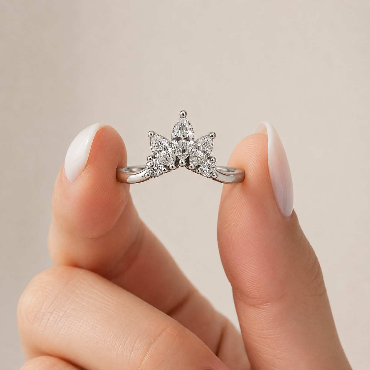marquise cluster ring crown design ring floral cluster ring curved band ring nesting wedding ring enhancer ring jacket ring contour wedding band