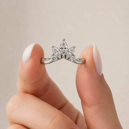 marquise cluster ring crown design ring floral cluster ring curved band ring nesting wedding ring enhancer ring jacket ring contour wedding band