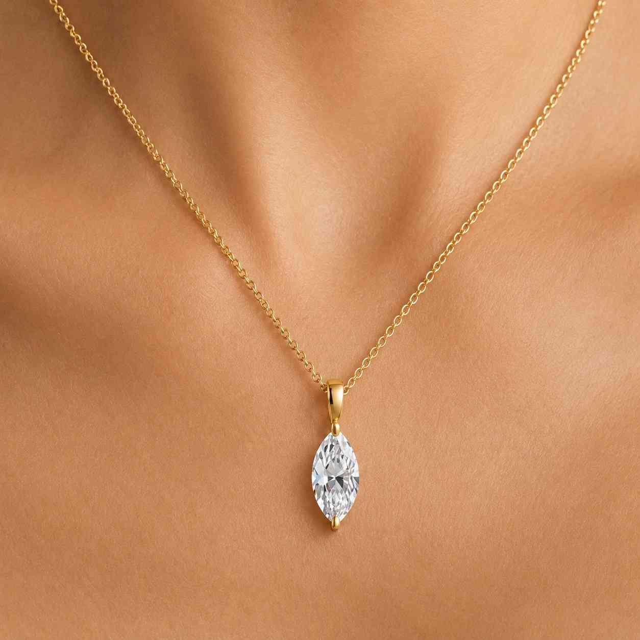 marquise cut necklace marquise stone pendant drop pendant vertical pendant single stone necklace gold chain necklace fine pendant everyday jewelry