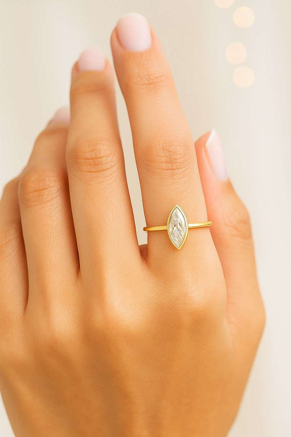 marquise cut ring bezel set ring solitaire jewelry lab diamond ring slim ring band rose gold jewelry