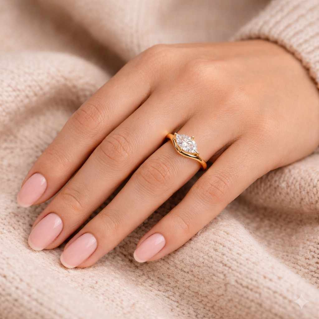 marquise cut ring solitaire engagement ring curved wedding ring contour band ring wishbone ring