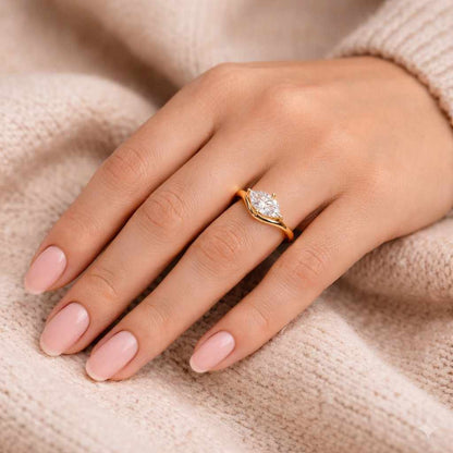 marquise cut ring solitaire engagement ring curved wedding ring contour band ring wishbone ring