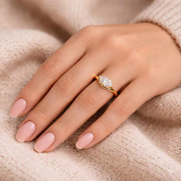 marquise cut ring solitaire engagement ring curved wedding ring contour band ring wishbone ring
