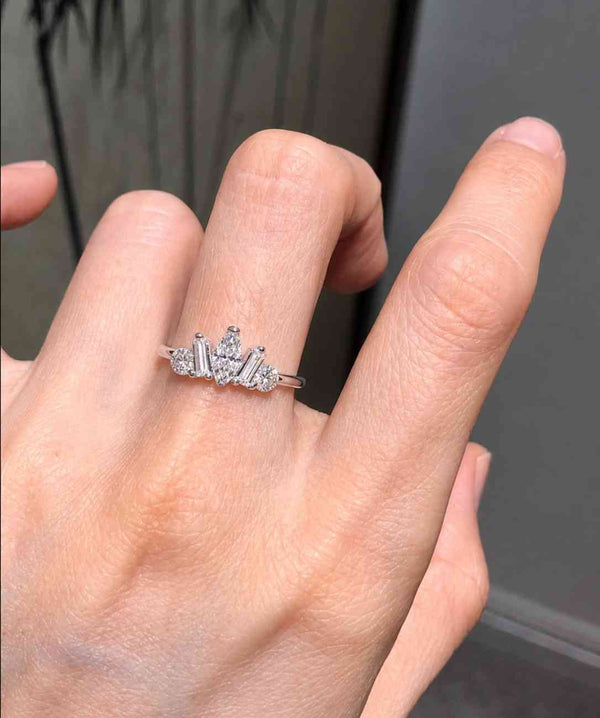 marquise diamond baguette ring round diamond ring crown band tiara ring nesting band curved band contour band