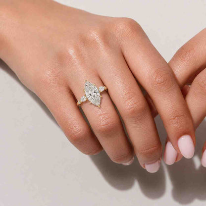 marquise diamond ring marquise engagement ring elongated ring north south ring leaf side stones tapered band