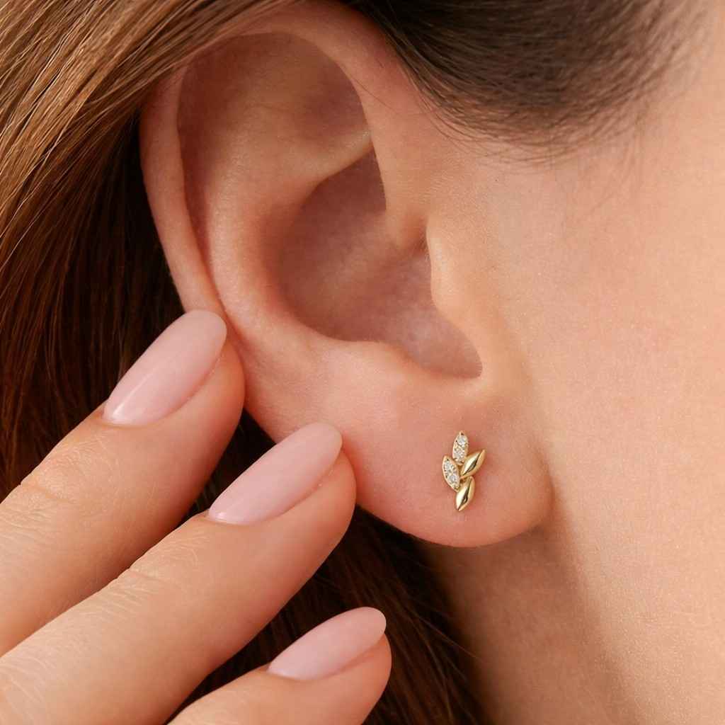 marquise earrings cluster earrings leaf design earrings rose gold studs delicate earrings statement studs cute