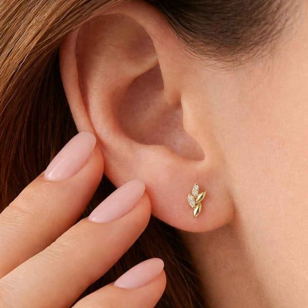 marquise earrings cluster earrings leaf design earrings rose gold studs delicate earrings statement studs cute