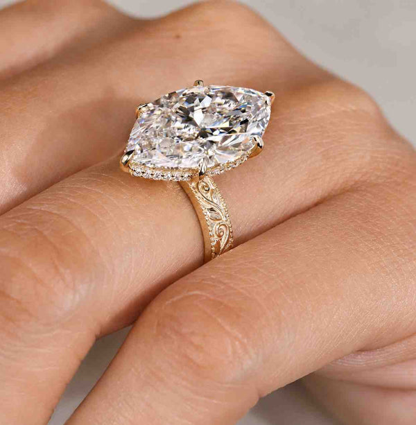 marquise engagement ring halo engagement ring vintage engagement ring milgrain engagement ring