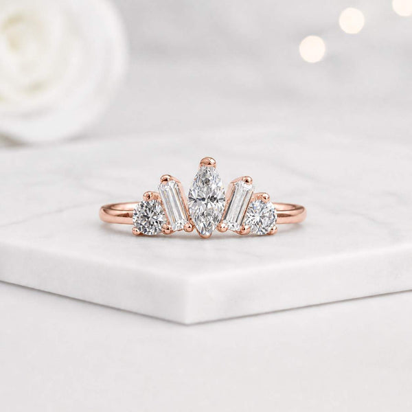 marquise ring crown ring cluster ring five stone ring lab grown ring rose gold ring statement ring bridal ring