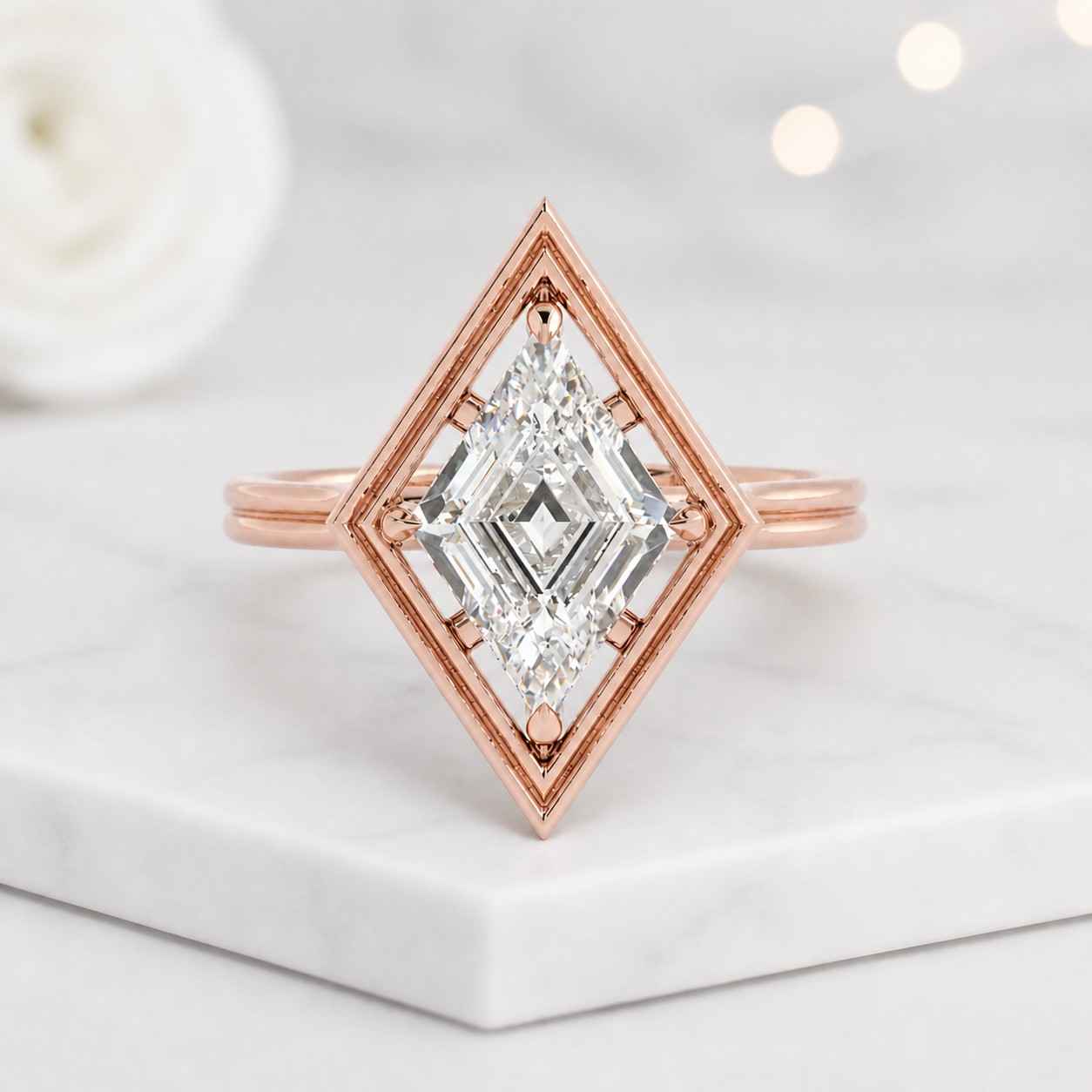 marquise ring geometric ring diamond frame ring kite ring rose gold ring statement ring engagement ring