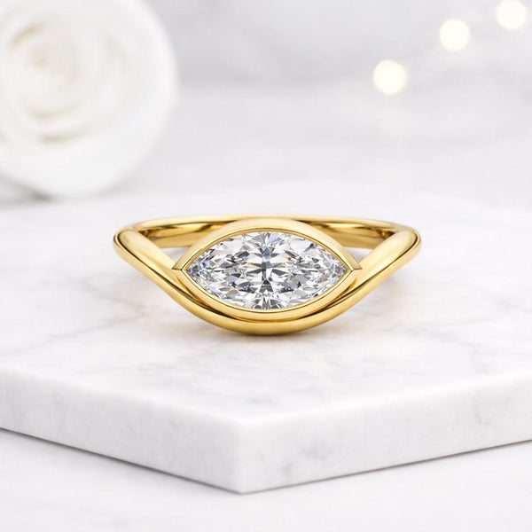 marquise ring gold ring bezel ring statement ring modern ring unique ring women ring open band ring bypass ring solitaire ring engagement ring promise ring