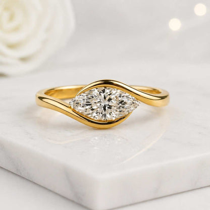 marquise ring gold ring solitaire ring promise ring bridal ring fine jewelry women ring statement ring unique ring curved ring bypass ring wave ring swirl ring elegant ring