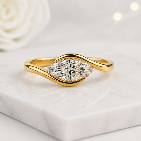 marquise ring gold ring solitaire ring promise ring bridal ring fine jewelry women ring statement ring unique ring curved ring bypass ring wave ring swirl ring elegant ring