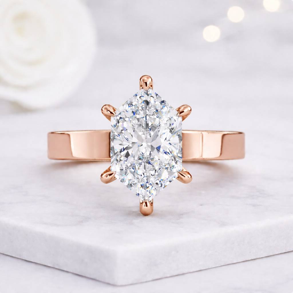 marquise ring solitaire ring rose gold ring hexagon ring statement ring women ring promise ring fine jewelry unique ring bridal ring elegant ring shiny ring polished ring slim band