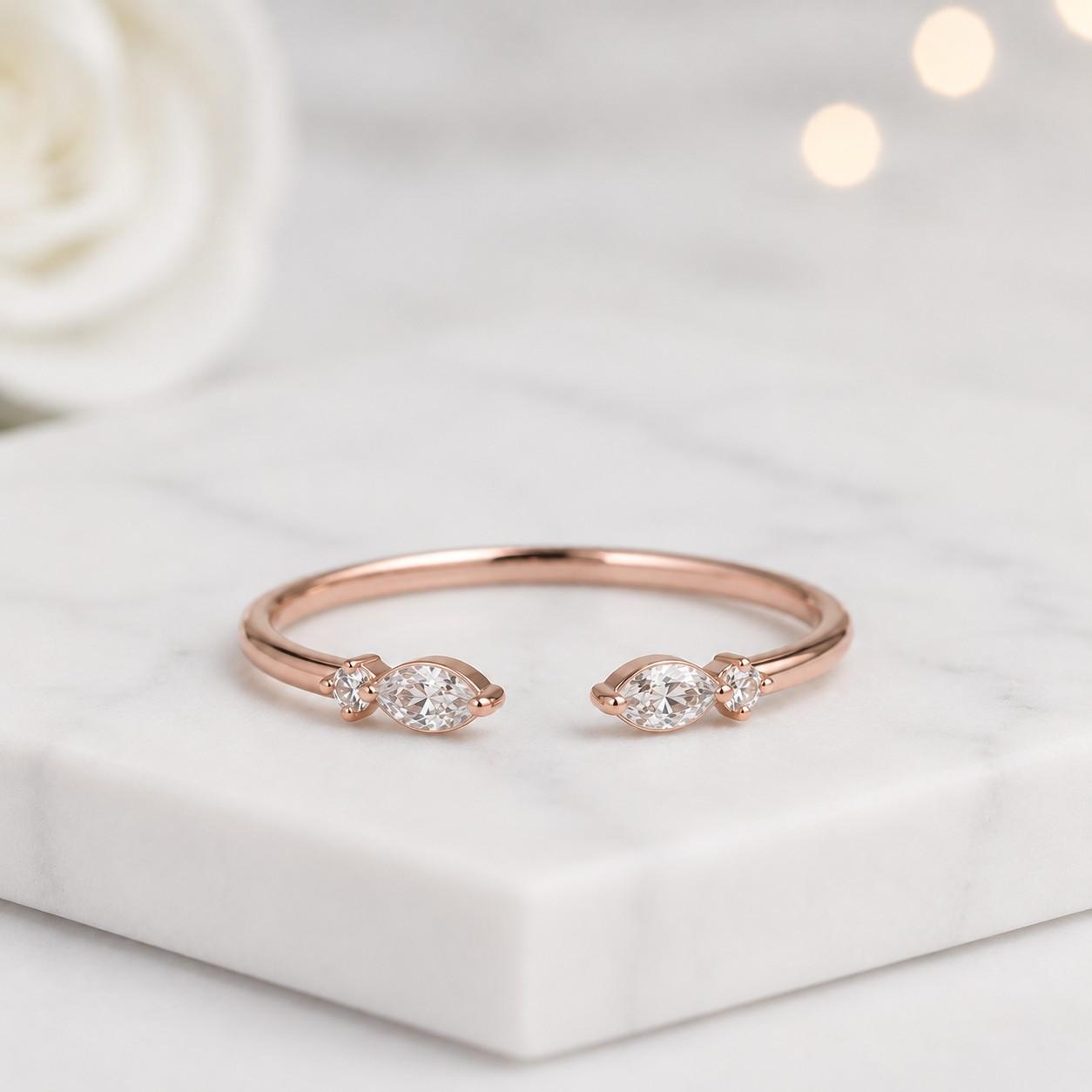 marquise stone ring dual stone ring crossover ring adjustable band open end ring yellow ring