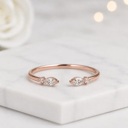 marquise stone ring dual stone ring crossover ring adjustable band open end ring yellow ring
