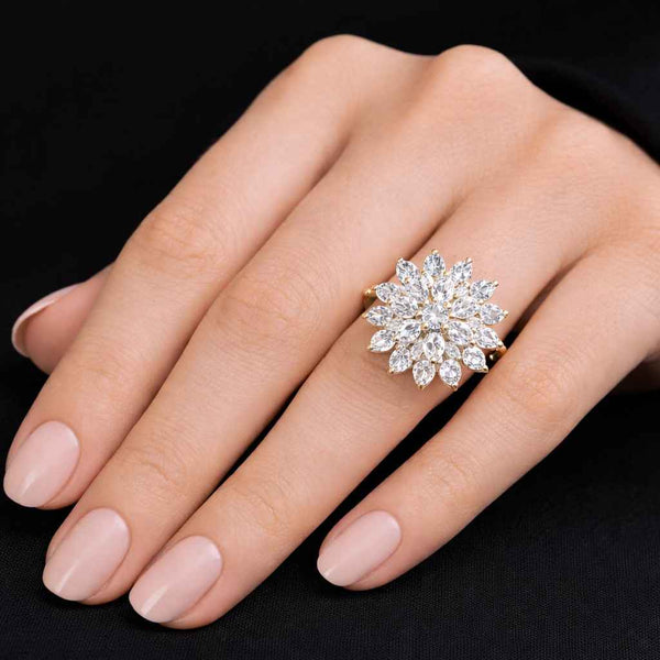 marquise stone ring floral cluster ring crystal flower ring diamond look ring luxury fashion ring elegant jewelry gold statement ring bridal jewelry women jewelry anniversary ring