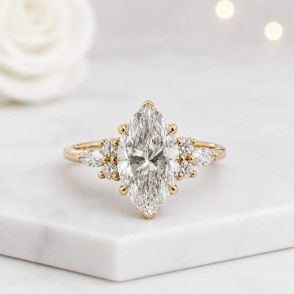 14K Gold Marquise Cut Lab Grown Diamond Engagement Ring