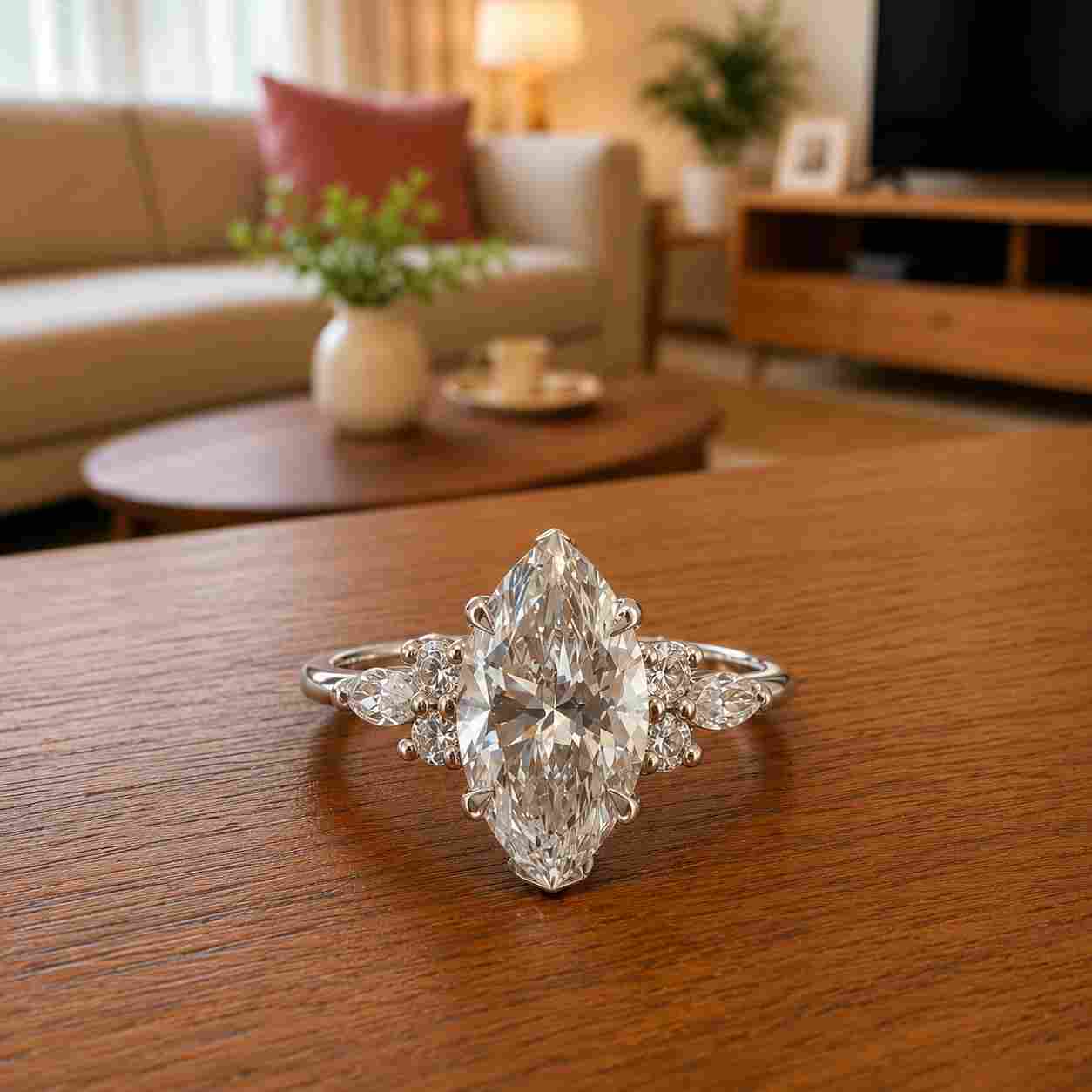14k gold marquise cut lab grown diamond engagement ring