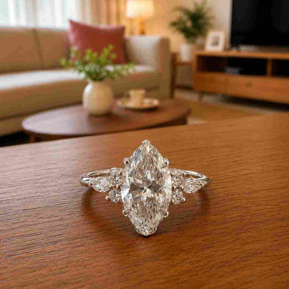 14K Gold Marquise Cut Lab Grown Diamond Engagement Ring