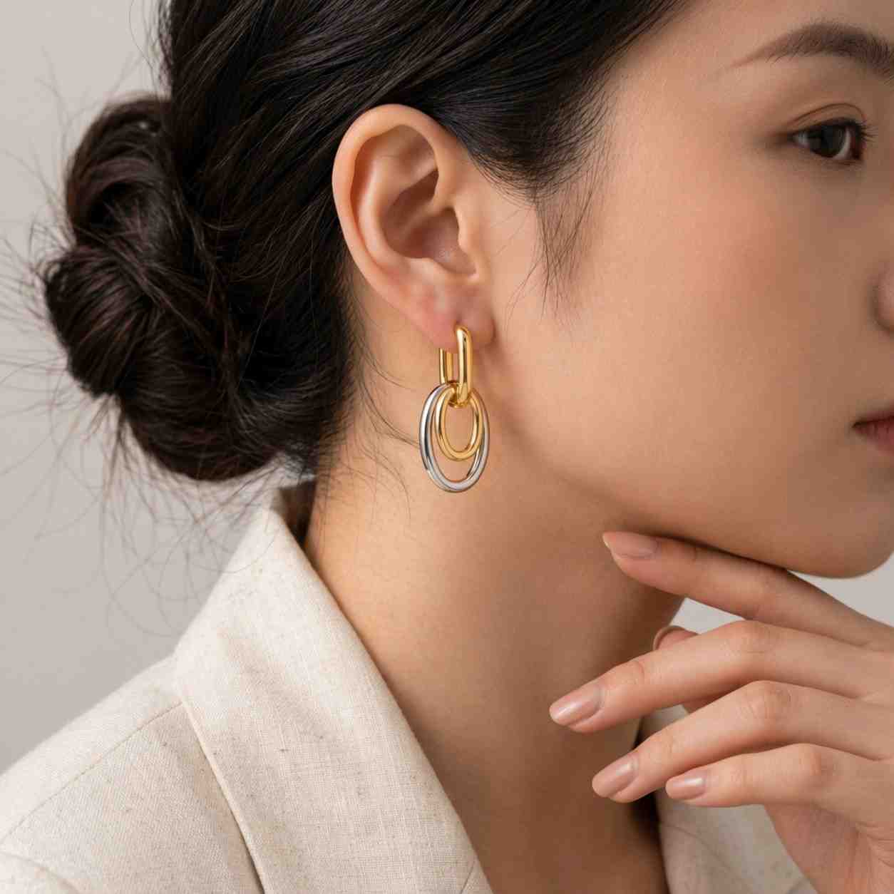 mixed metal earrings dual tone earrings bi color earrings fine metal earrings precious metal earrings luxury metal earrings polished gold earrings bright silver earrings metal jewelry earrings gold finish earrings silver finish earrings premium metal earrings durable metal earrings