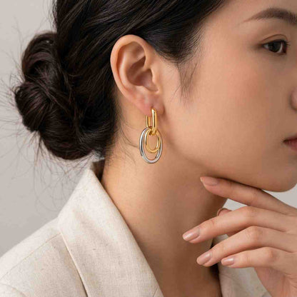 mixed metal earrings dual tone earrings bi color earrings fine metal earrings precious metal earrings luxury metal earrings polished gold earrings bright silver earrings metal jewelry earrings gold finish earrings silver finish earrings premium metal earrings durable metal earrings