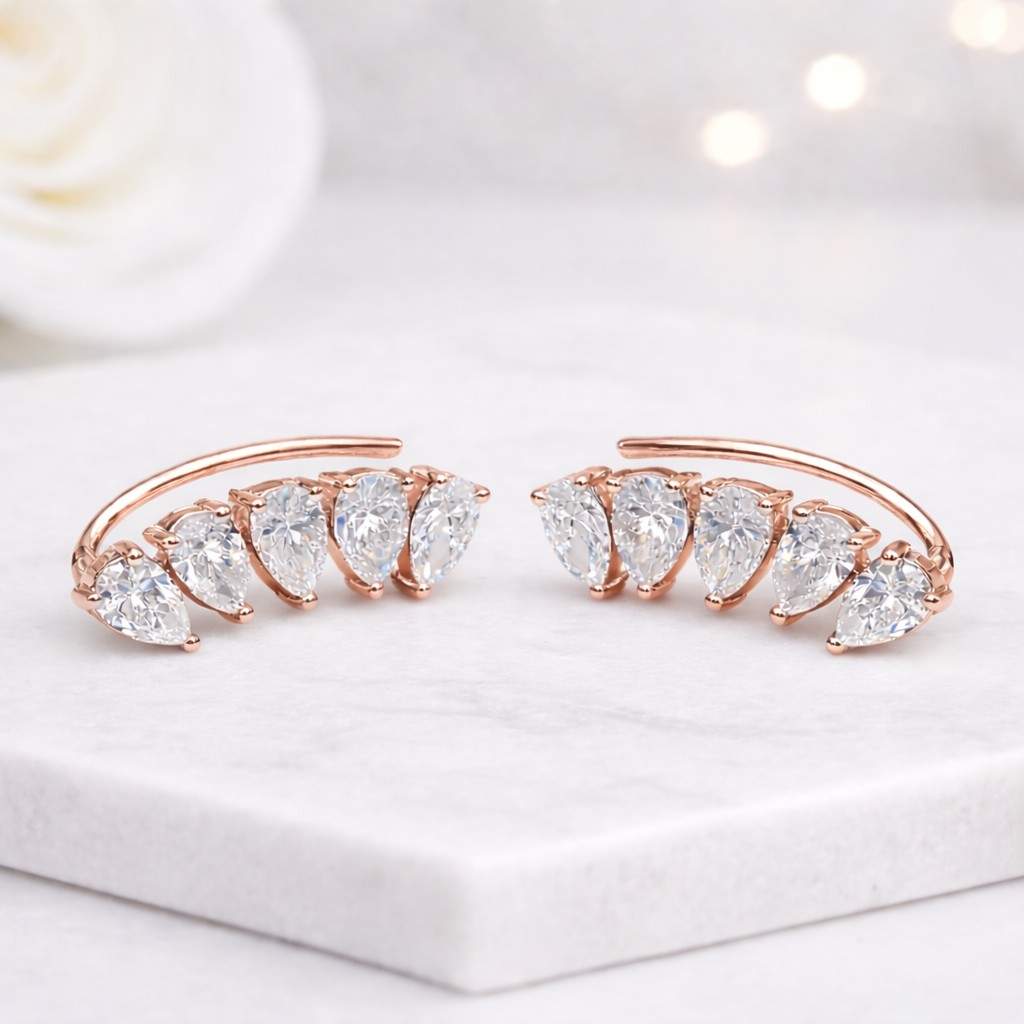 moissanite earrings moissanite ear climber cubic zirconia earrings cz earrings cz ear climber moissanite bridal earrings