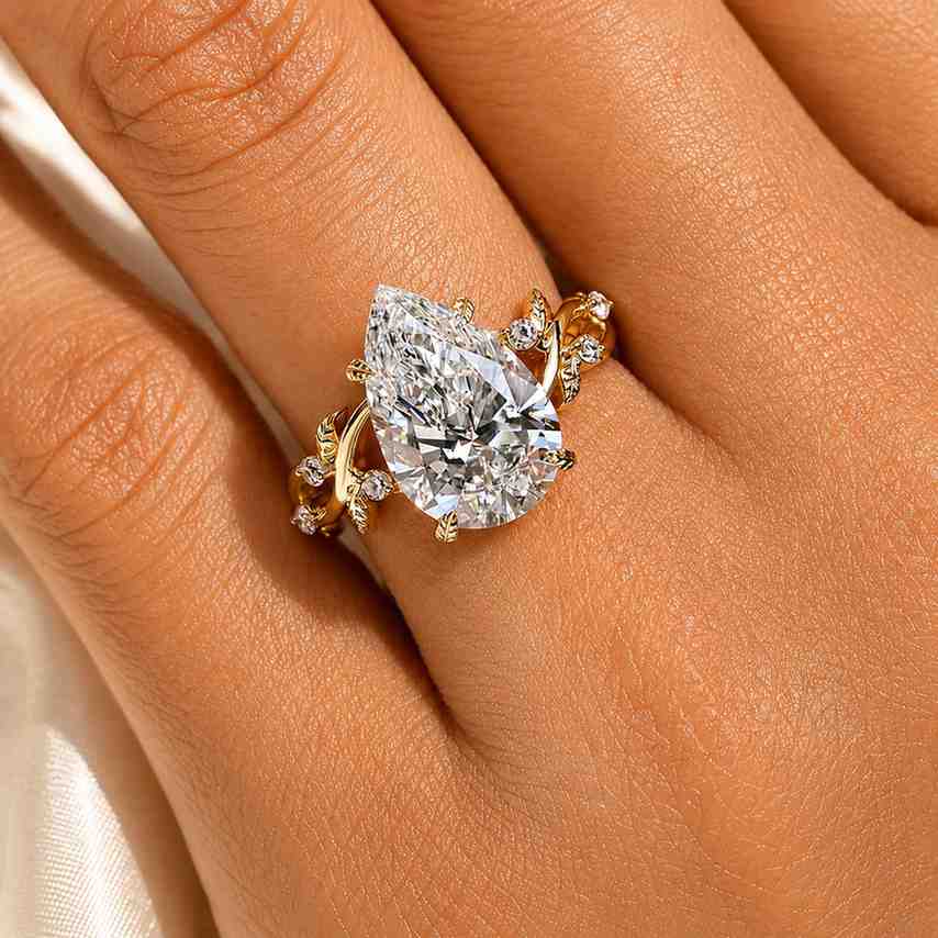 teardrop ring pear solitaire leaf engagement ring floral engagement ring rose gold jewelry