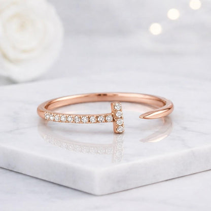 nail ring open ring pave ring crystal ring gold ring dainty ring adjustable ring statement ring unique ring women ring