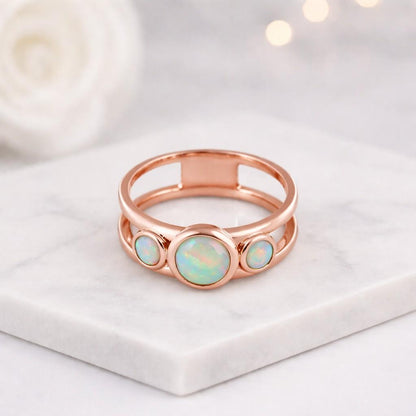 opal band triple opal ring bezel opal ring gold opal ring open cuff ring adjustable look ring slim band ring modern band ring elegant band ring designer band ring artisan jewelry fine ring polished band smooth ring round opal ring center stone ring side stone ring stack ring layering ring