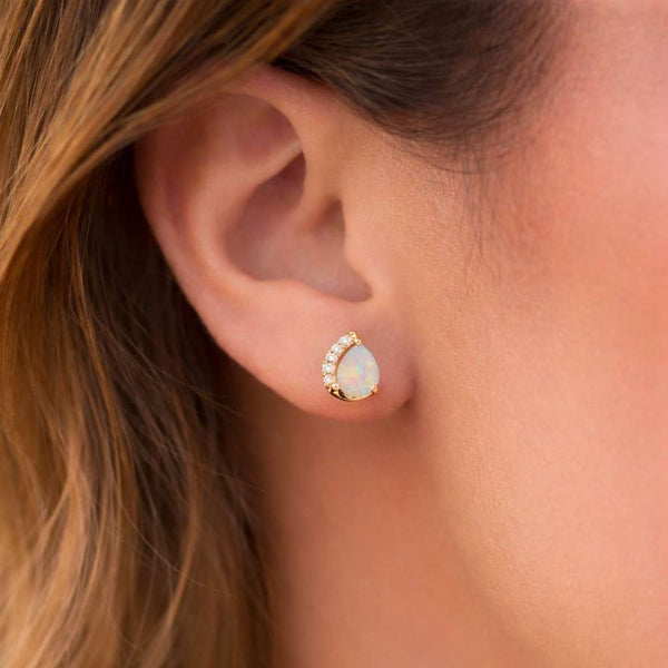 opal drop look pear gemstone earrings teardrop gemstone earrings sparkling studs rose tone earrings white stone earrings