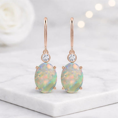 opal earrings diamond accent diamond earrings opal diamond earrings gemstone earrings natural opal white opal rainbow opal fire opal precious opal oval opal diamond