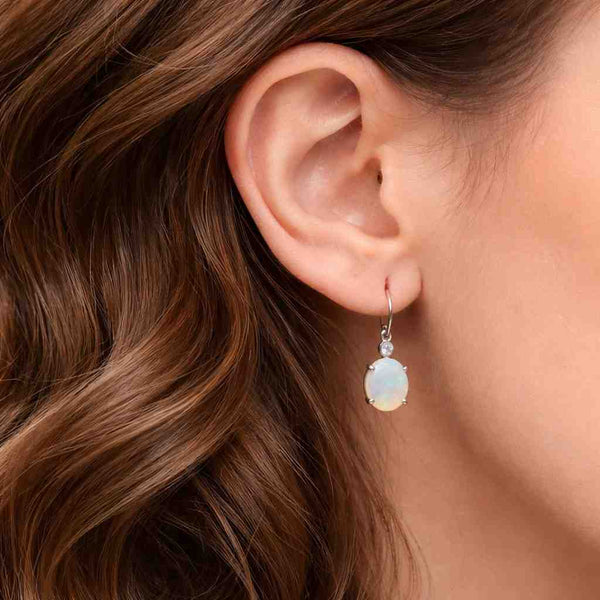 opal earrings oval opal drop earrings dangle earrings hook earrings silver earrings gemstone earrings opal jewelry oval earrings