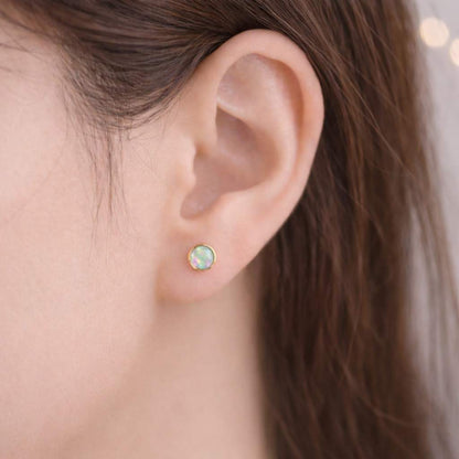 opal gift earrings opal lover gift opal stud jewelry opal post earrings opal bezel studs opal round earrings